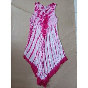 Cute Options Women's Free Size Maxi Dress Pink Tie Dye Embroidered Boho Hippie